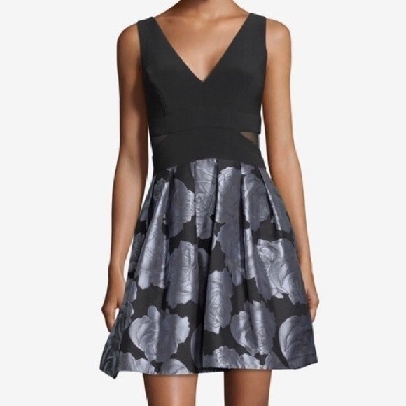 Aqua Exclusive NWT Black Gray Floral Brocade Cocktail Hoco Pageant Dress 8 - Picture 2 of 9